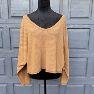 Fall Off The Shoulder‎ Cropped Distressed Edges Sweater Size Large Orange/Brown!